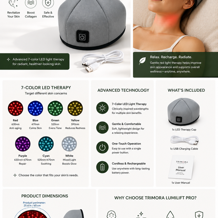 Trimora LumiLift Pro | 7-Color LED Face & Neck Massager