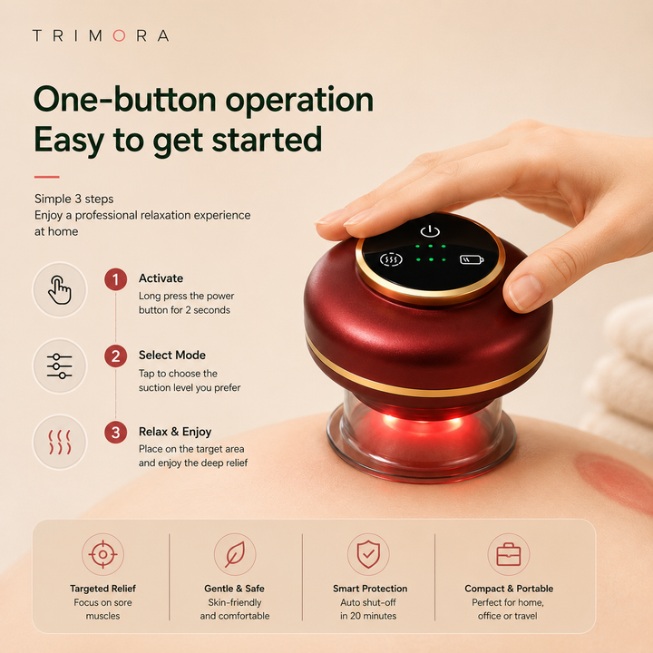 Trimora CuppingRelief Pro™ | Electric Cupping Massager with Red Light