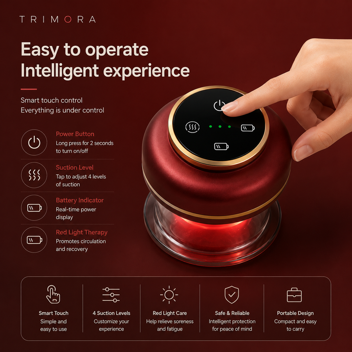 Trimora CuppingRelief Pro™ | Electric Cupping Massager with Red Light