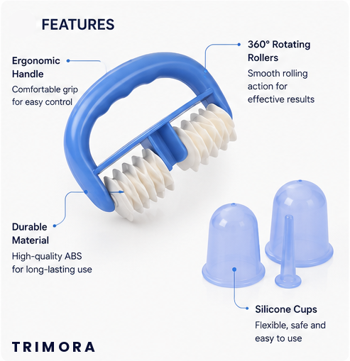 Trimora RollerRelief Pro™ | 5-Piece Vacuum Cupping Therapy Set